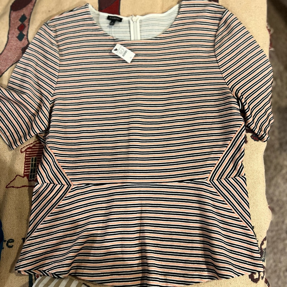 Talbots Black and Cream Striped Blouse